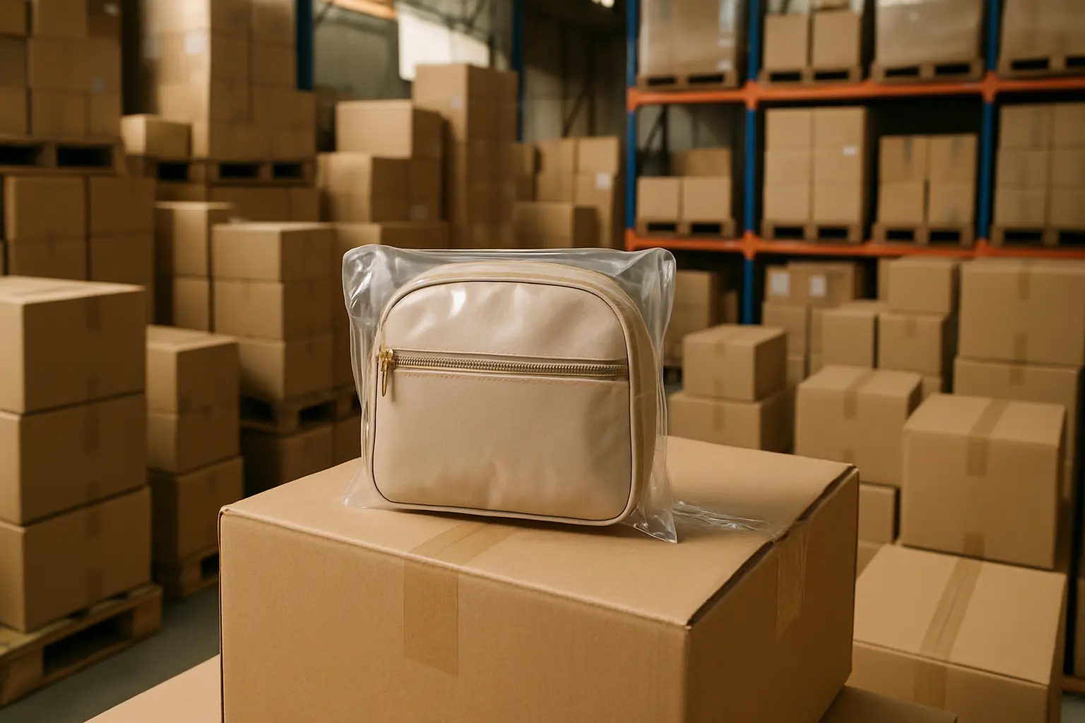 Mass production and quality control for cosmetic bags Quality control inspector on a cosmetic bag production line