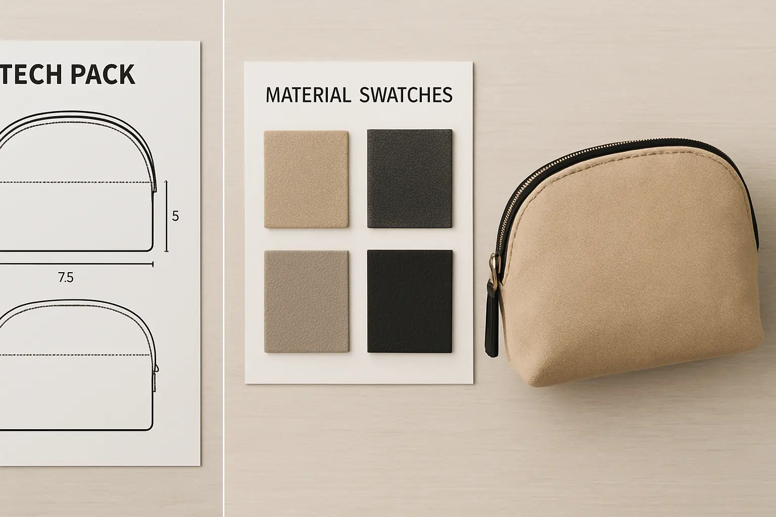 Developing the perfect cosmetic bag sample Cosmetic bag sampling process from tech pack to final sample